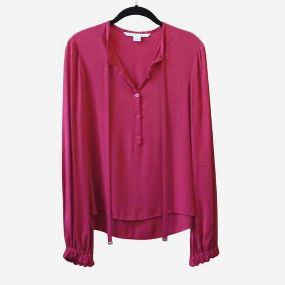 Diane Von Furstenberg DVF Silk Long Sleeve Peasant Blouse Orange Size 4 - Picture 1 of 5
